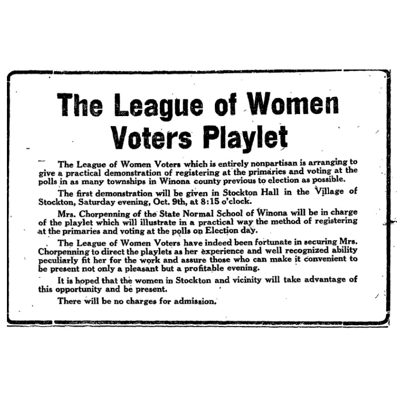 League of Women Voters playlet ad, 1920.