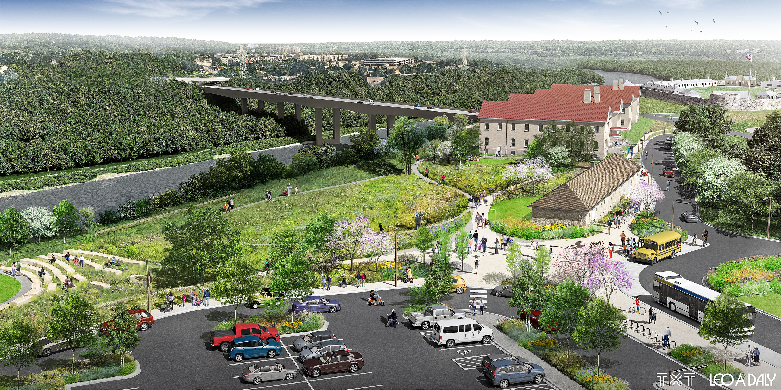 rendering showing a revitalized Historic Fort Snelling