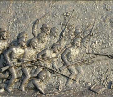 Bronze bas-relief of Civil War battle