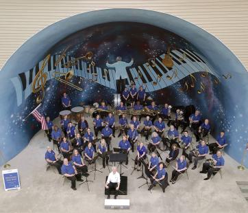 Minnesota State Band seated in amphitheater, shown from above