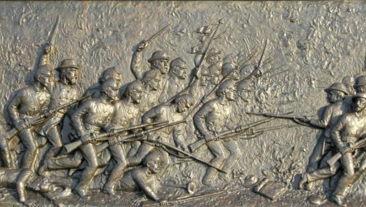 Bronze bas-relief of Civil War battle