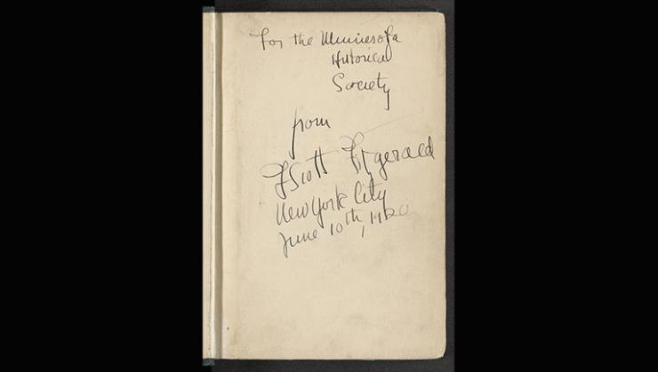 Inscription that reads: For the Minnesota Historical Society, from F. Scott Fitzgerald, New York City, June 10th, 1920.