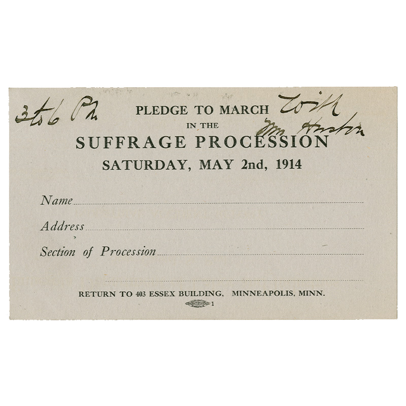 Suffrage March Pledge Card, 1914.